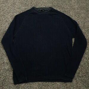 Bachrach Sweater Men's XL Navy Blue Silk Cotton Blend Ribbed Crewneck